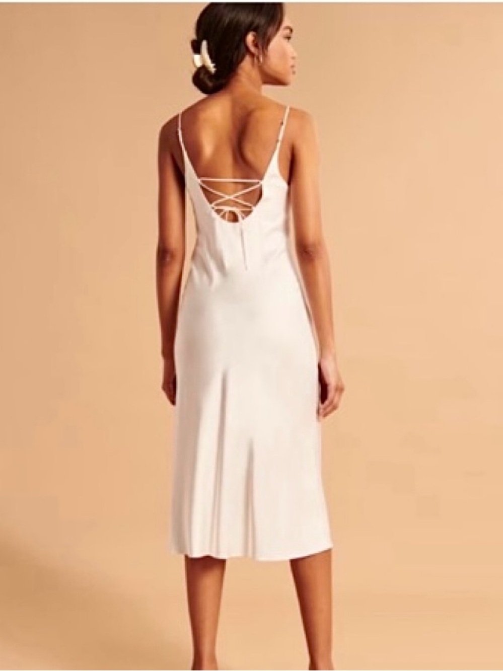 NWT: Abercrombie White Satin Slip Midi Dress | Size XS - Picture 2 of 6
